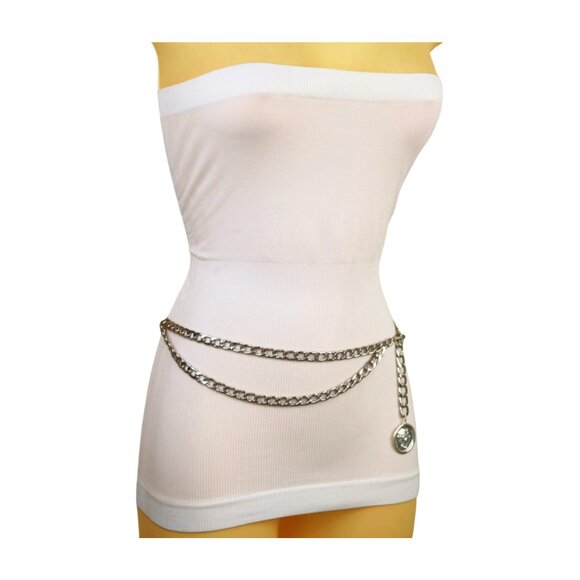 Women Silver Metal Chain Link Fashion Belt Medallion Coin Charm Plus Size XL XXL main image 14